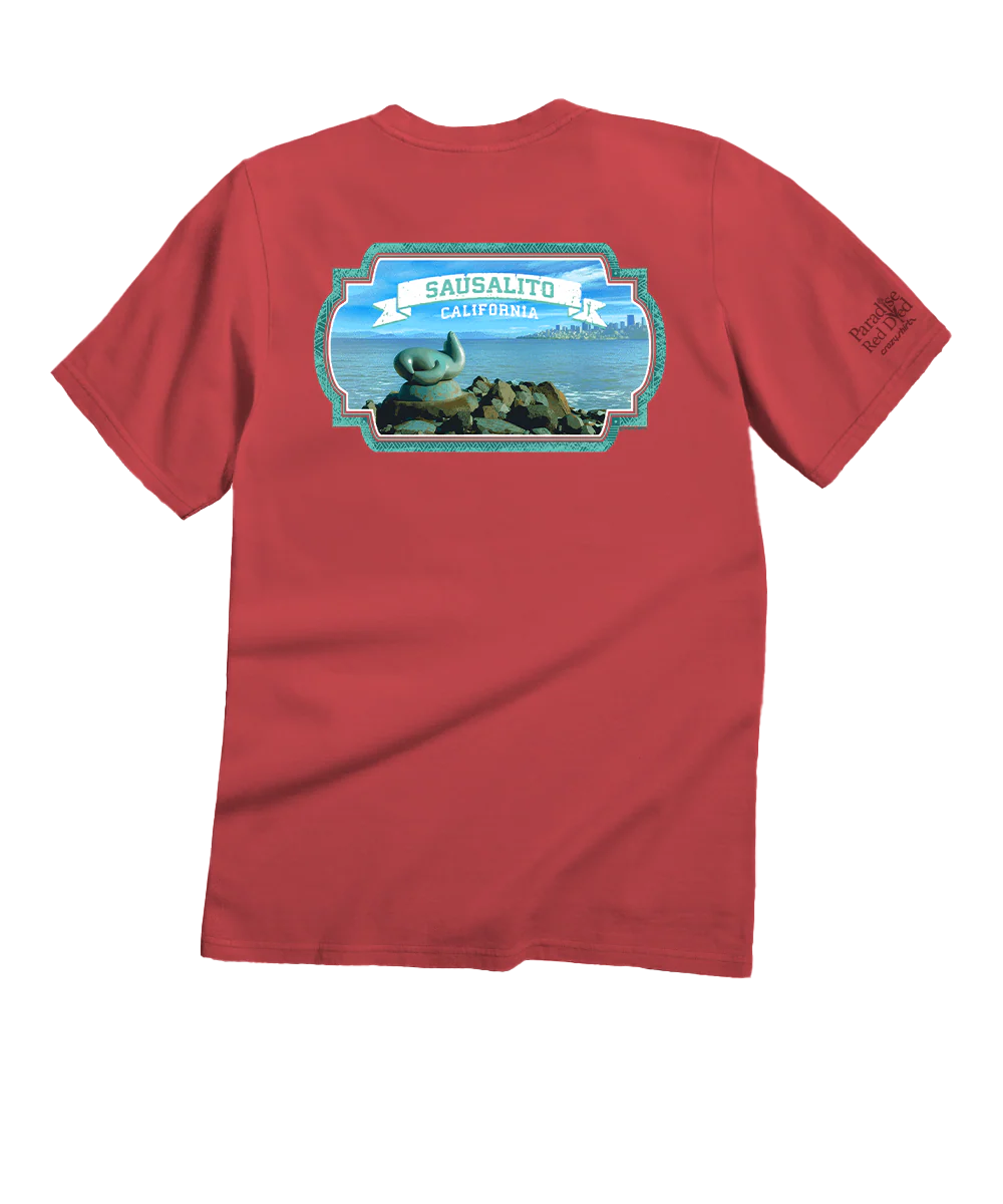 Sausalito Seal Statue - Paradise Red Dyed Short Sleeve Crewneck T-Shirt