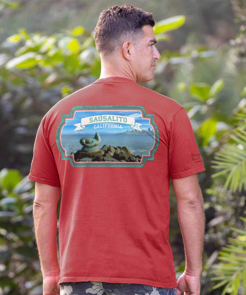 Sausalito Seal Statue - Paradise Red Dyed Short Sleeve Crewneck T-Shirt - Image 2