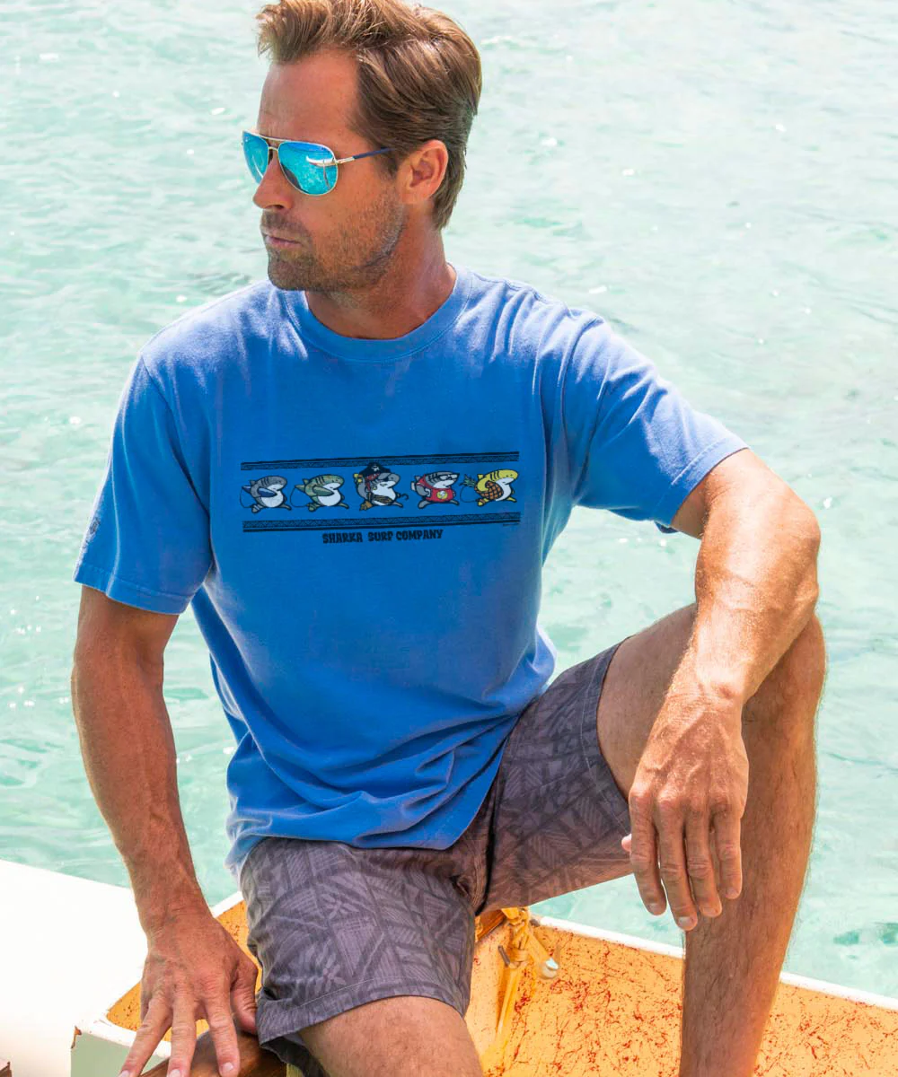 Sharka™ Linear Band - Blue Hawaii Dyed Short Sleeve Crewneck T-Shirt - Image 2