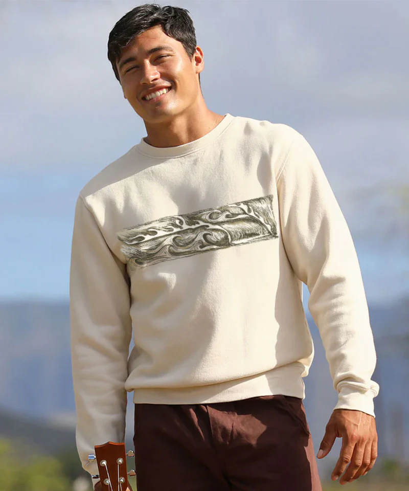 Sketchy Wave Band - Coconut Dyed Long Sleeve Sweatshirt - Image 2