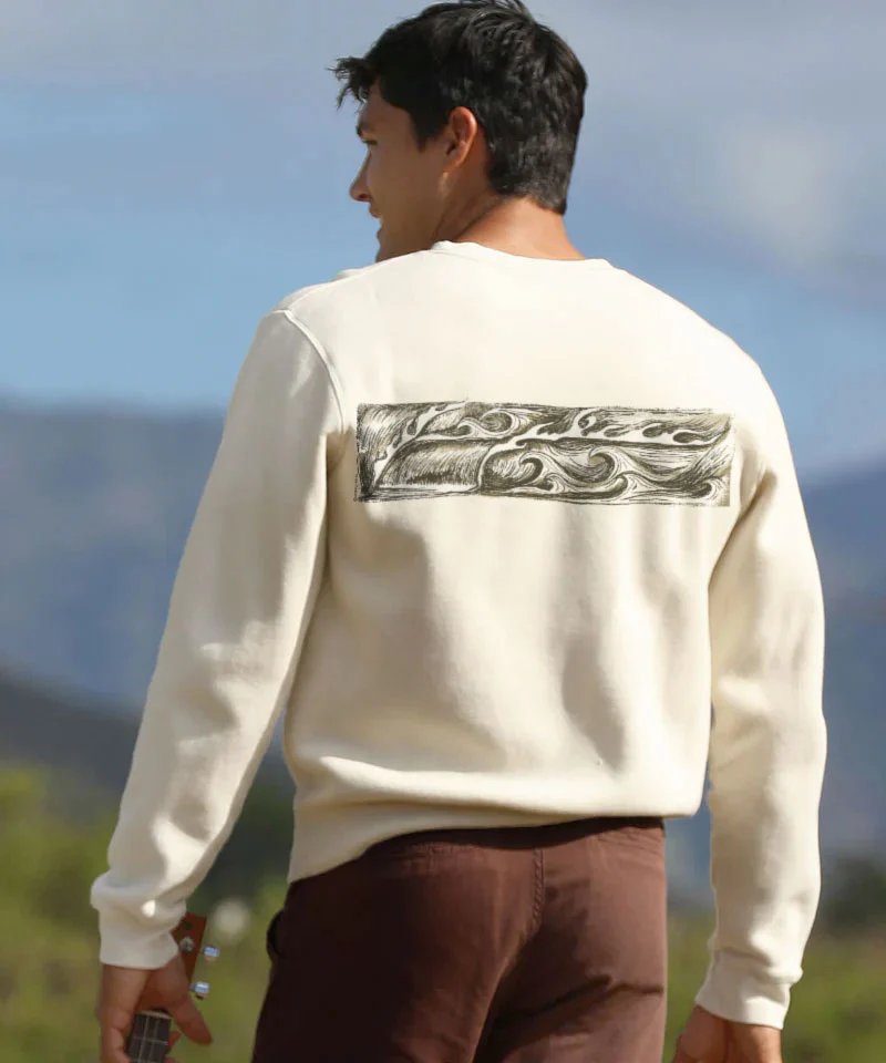 Sketchy Wave Band - Coconut Dyed Long Sleeve Sweatshirt - Image 3