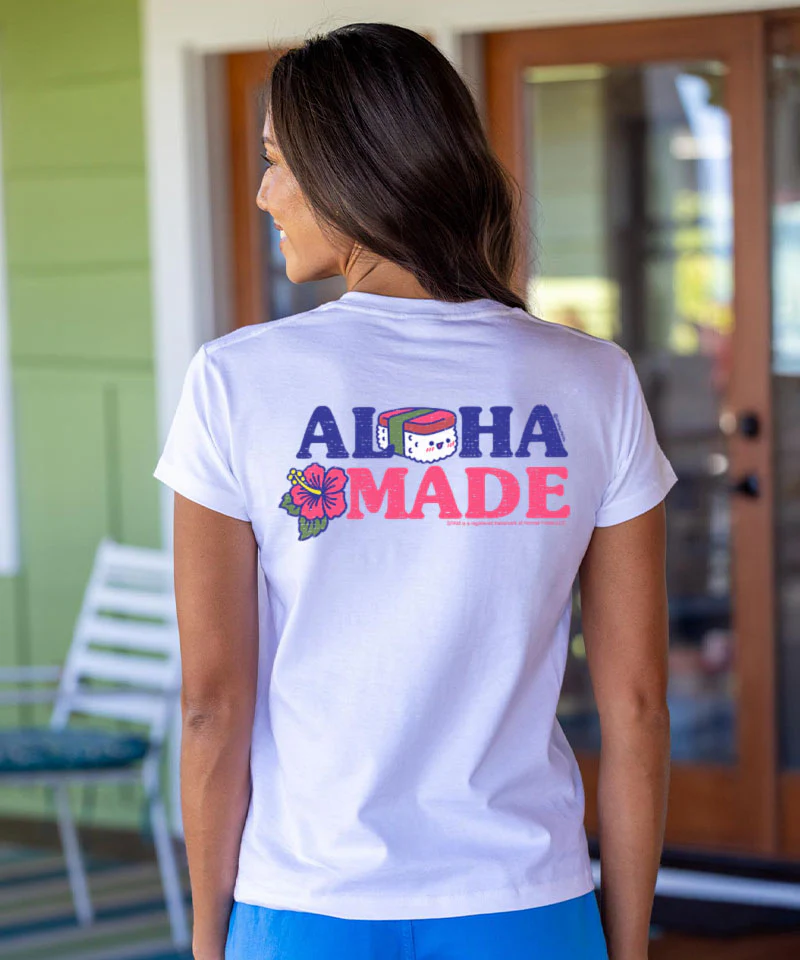 SPAM® Brand Aloha Made Musubi - White Short Sleeve Crewneck T-Shirt - Image 2