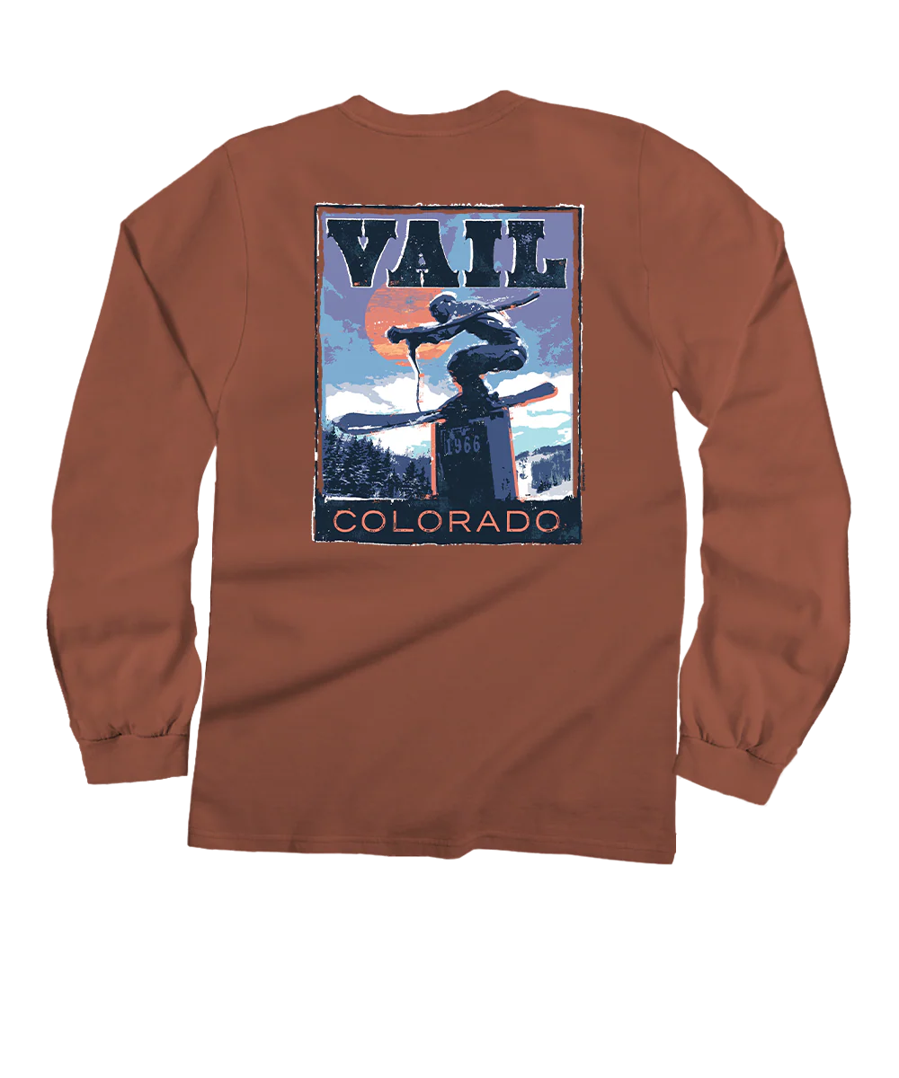 The Skier Monument - Chile Dyed Long Sleeve Crewneck T-Shirt