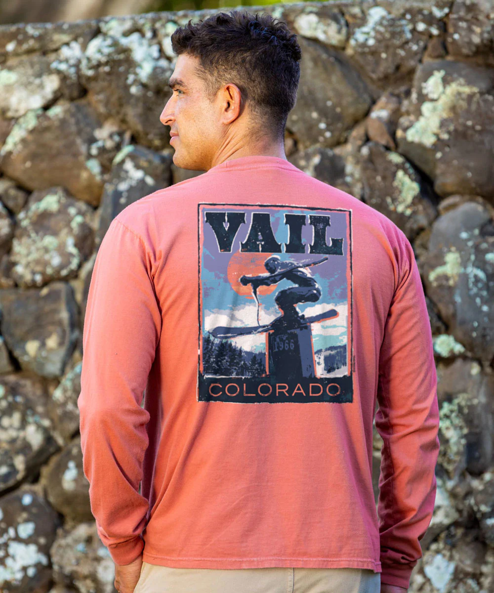 The Skier Monument - Chile Dyed Long Sleeve Crewneck T-Shirt - Image 2