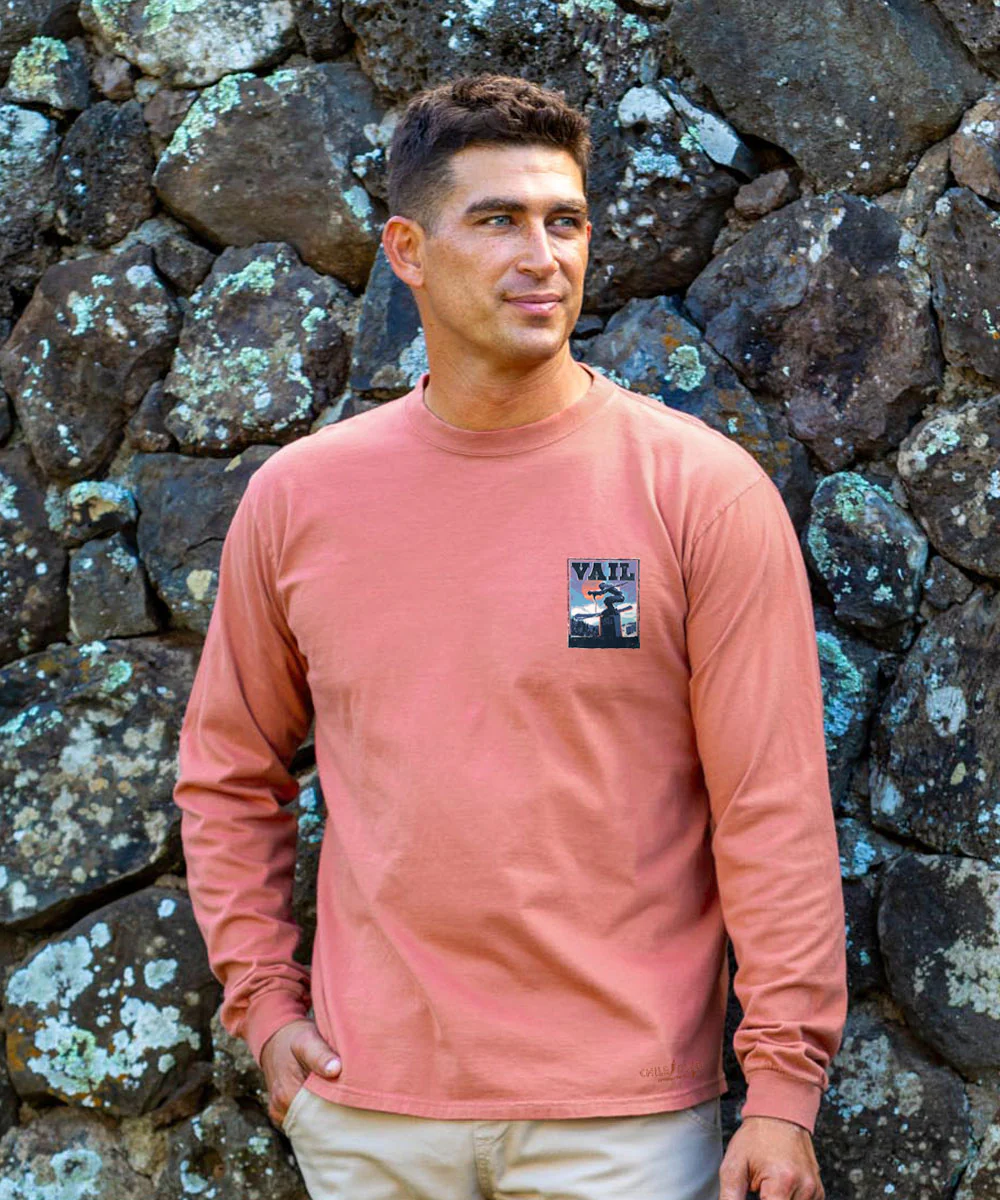 The Skier Monument - Chile Dyed Long Sleeve Crewneck T-Shirt - Image 3