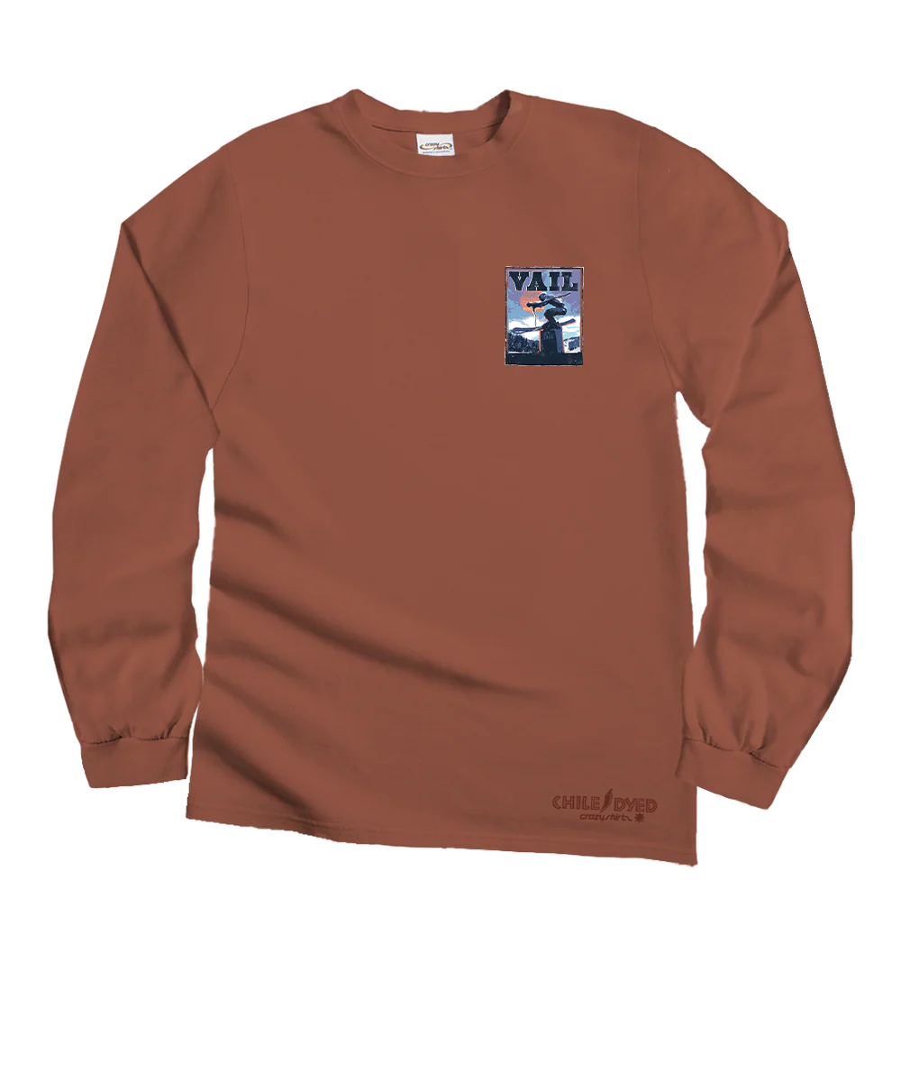 The Skier Monument - Chile Dyed Long Sleeve Crewneck T-Shirt - Image 4