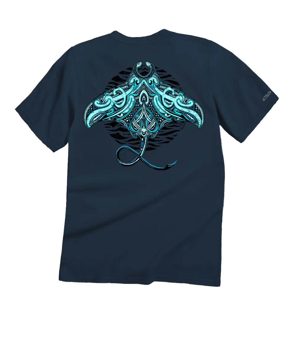 Tribal Blue Manta - Navy Short Sleeve Crewneck T-Shirt