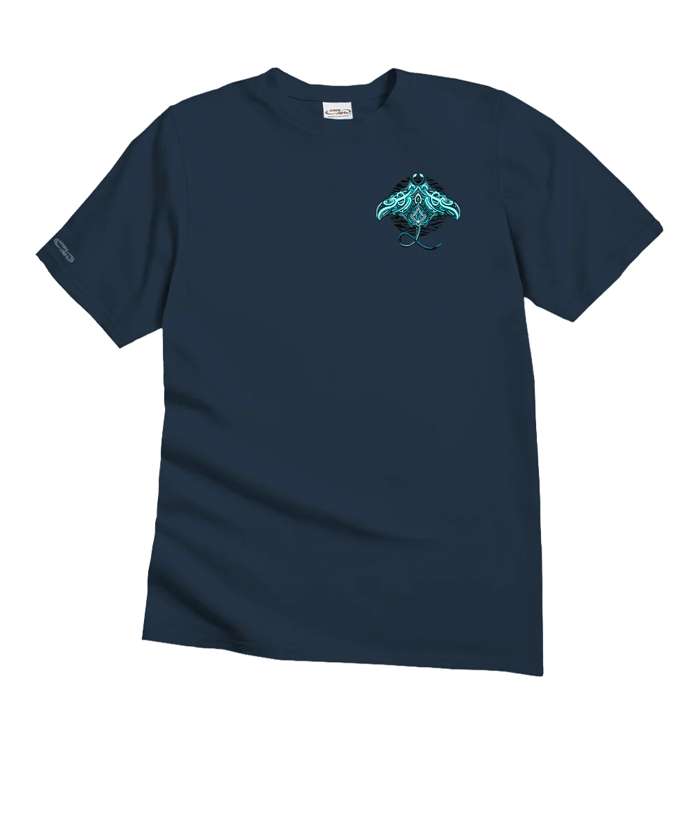 Tribal Blue Manta - Navy Short Sleeve Crewneck T-Shirt - Image 4