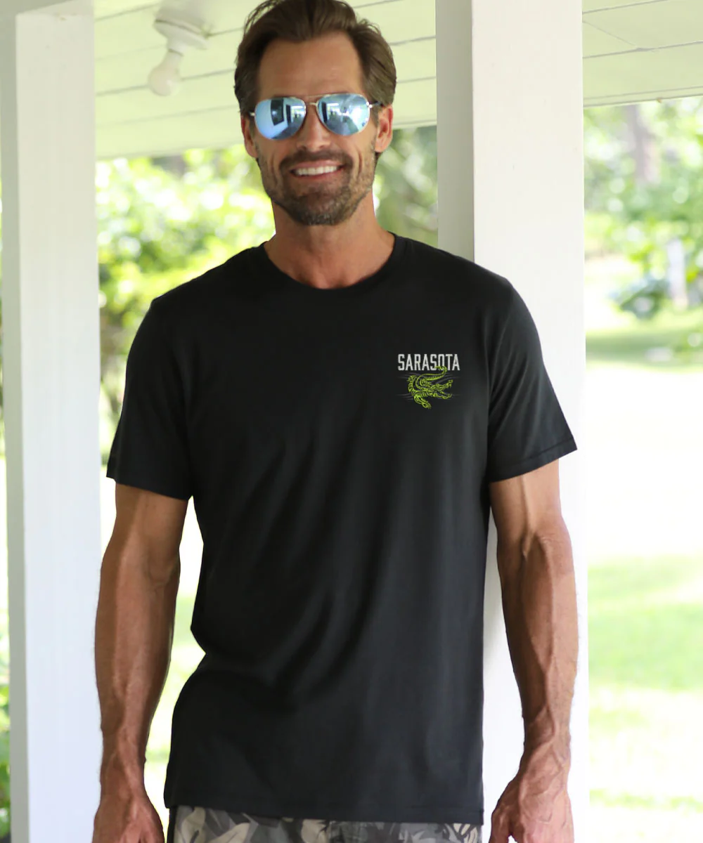 Tribal Gator - Jet Black Short Sleeve Pima T-Shirt - Image 3