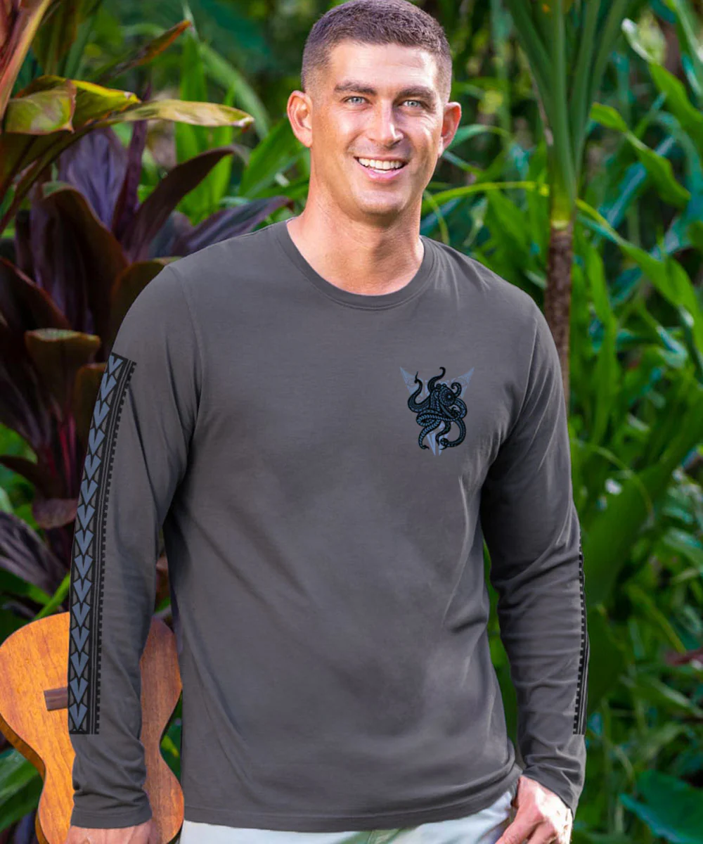 Tribal He'e Guardian - Smoke Long Sleeve Pima T-Shirt - Image 3