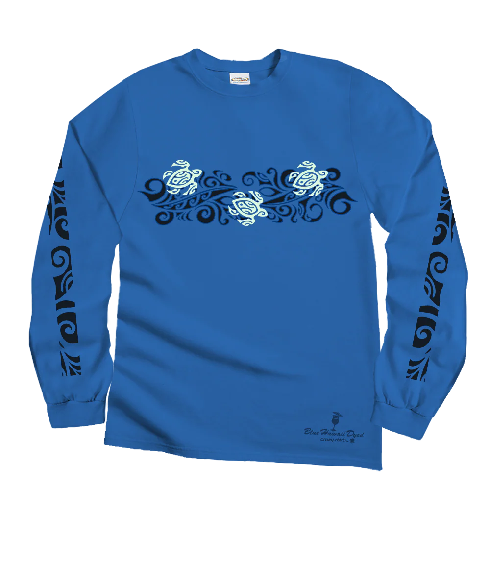 Tribal Honu Band - Blue Hawaii Dyed Long Sleeve Crewneck T-Shirt