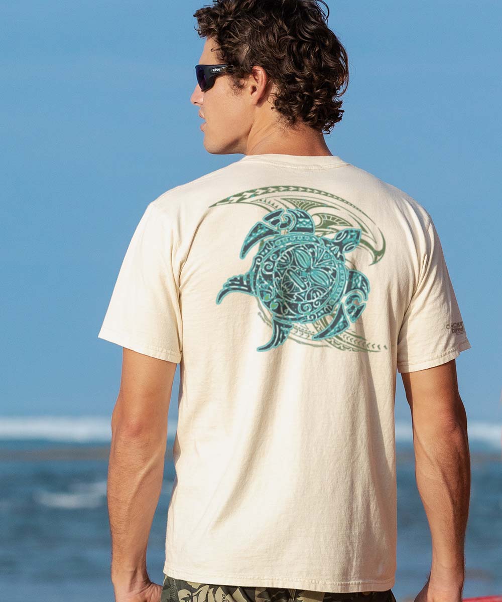 Tribal Honu Nalu - Coconut Dyed Short Sleeve Crewneck T-Shirt - Image 2
