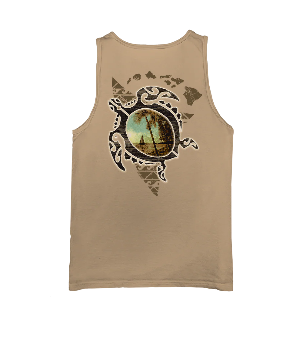 Tribal Island Honu - Kona Coffee Dyed Sleeveless Tank Top