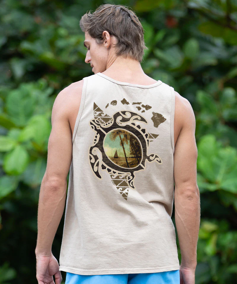 Tribal Island Honu - Kona Coffee Dyed Sleeveless Tank Top - Image 2