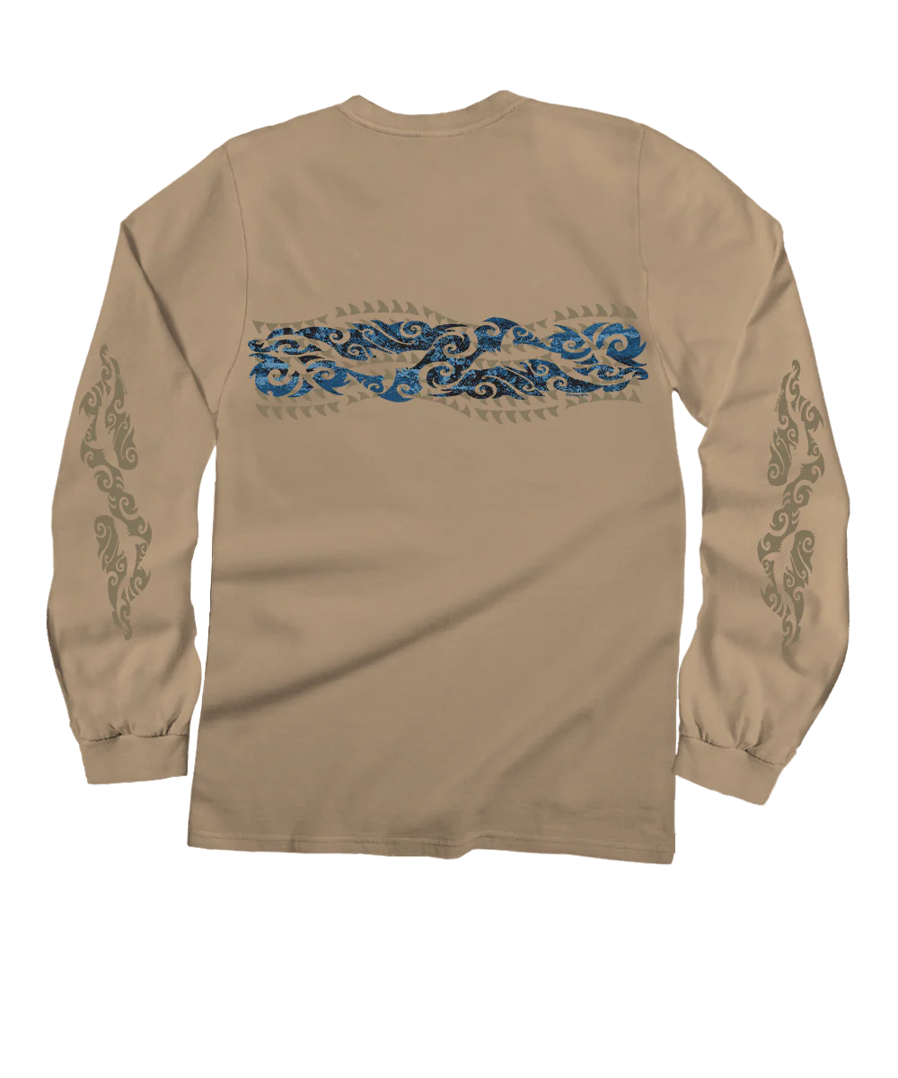Tribal Mana Stripe - Kona Coffee Dyed Long Sleeve Crewneck T-Shirt - Image 4