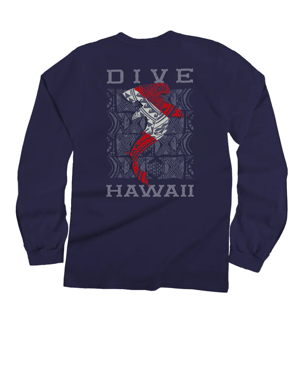 Tribal Mano Dive Flag - Grape Dyed Long Sleeve Crewneck T-Shirt