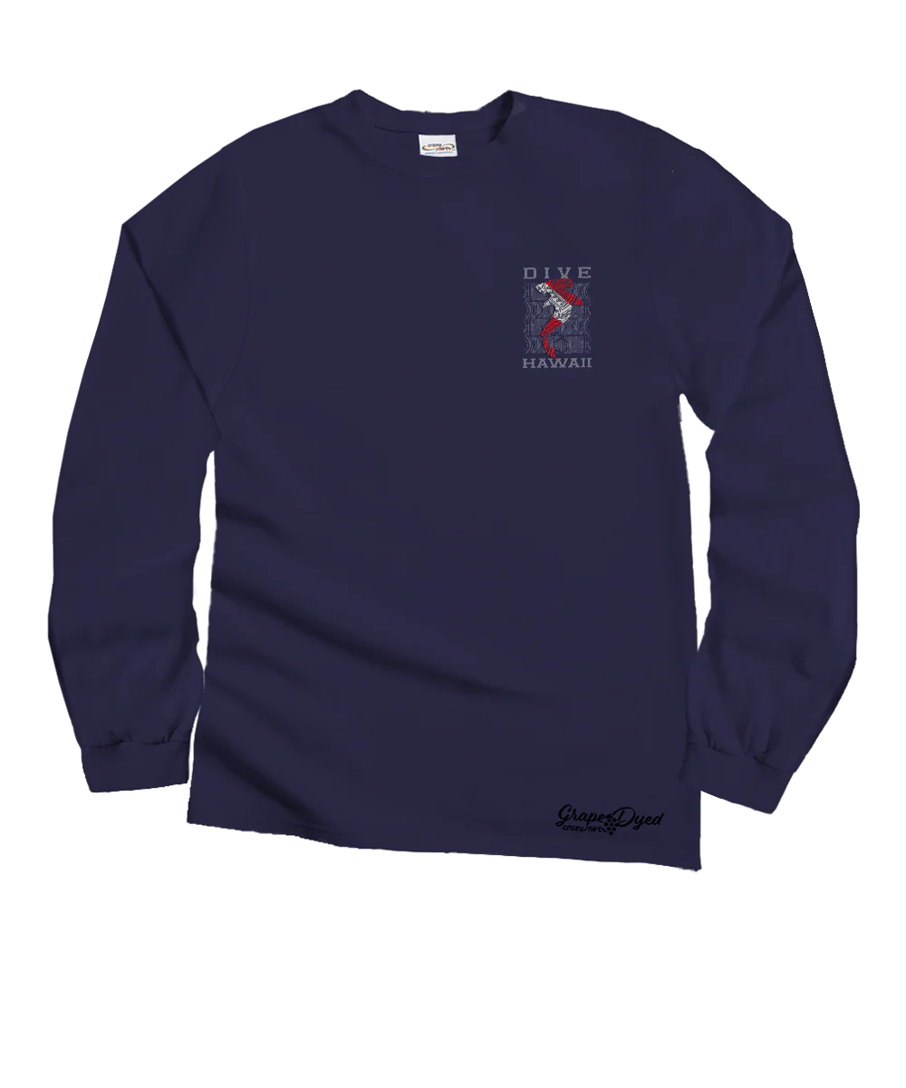 Tribal Mano Dive Flag - Grape Dyed Long Sleeve Crewneck T-Shirt - Image 4