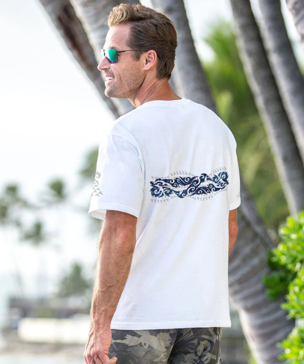 Tribal Mano Stripe - White Short Sleeve Crewneck T-Shirt - Image 3