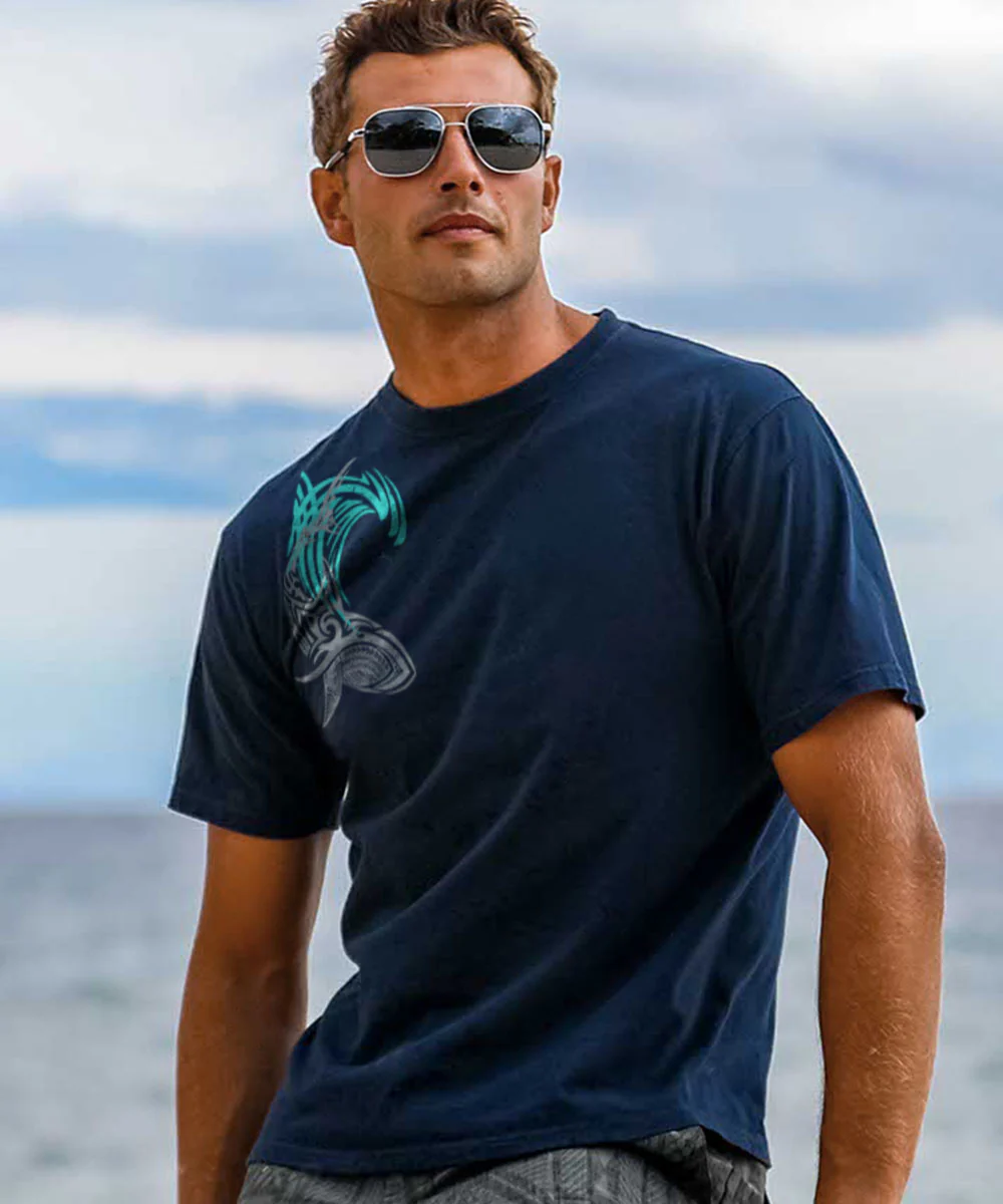 Tribal Mano Surf - Navy Short Sleeve Crewneck T-Shirt - Image 3