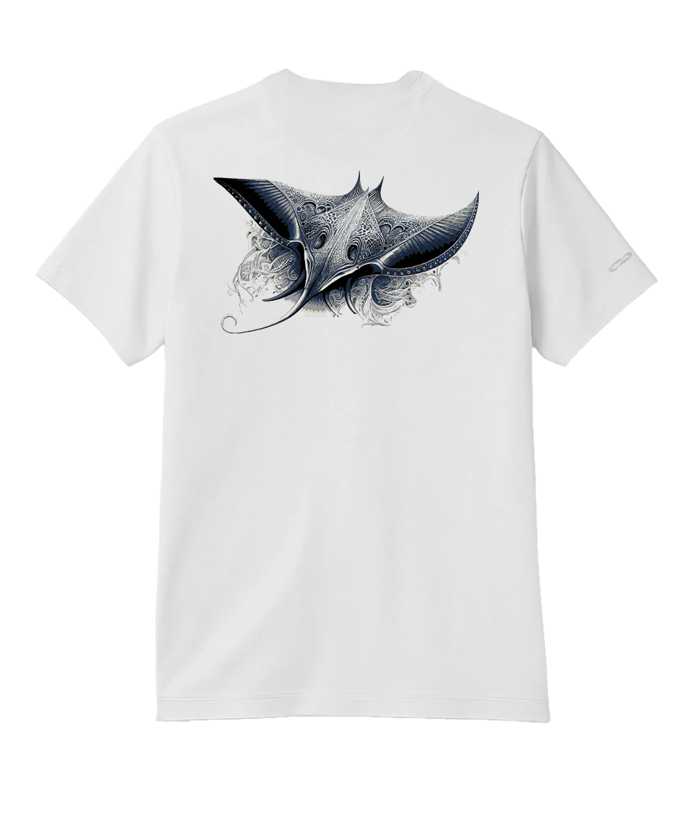 Tribal Manta Ray - White Short Sleeve Pima T-Shirt