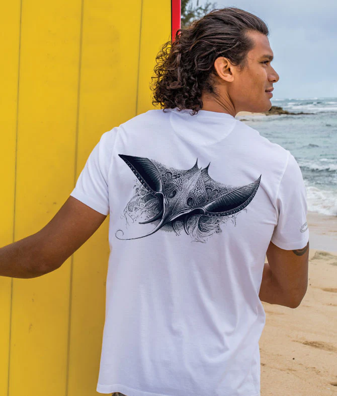 Tribal Manta Ray - White Short Sleeve Pima T-Shirt - Image 2