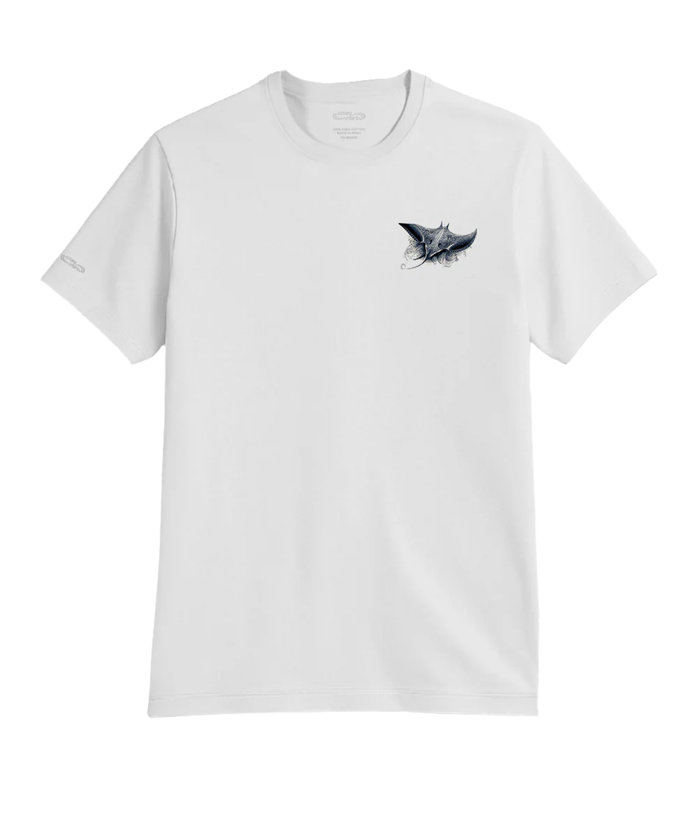 Tribal Manta Ray - White Short Sleeve Pima T-Shirt - Image 4