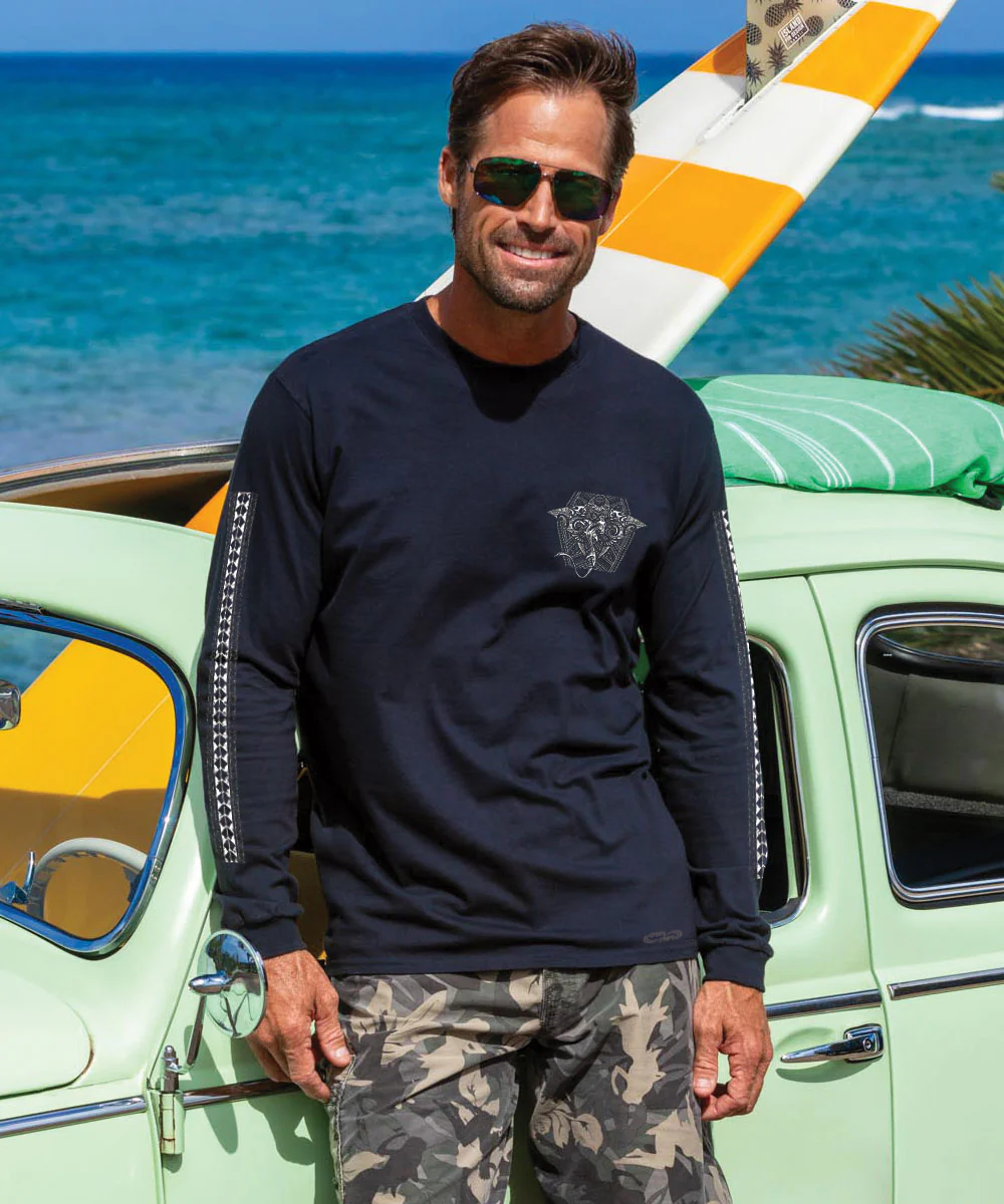 Tribal Manta Shark - Black Long Sleeve Crewneck T-Shirt - Image 3