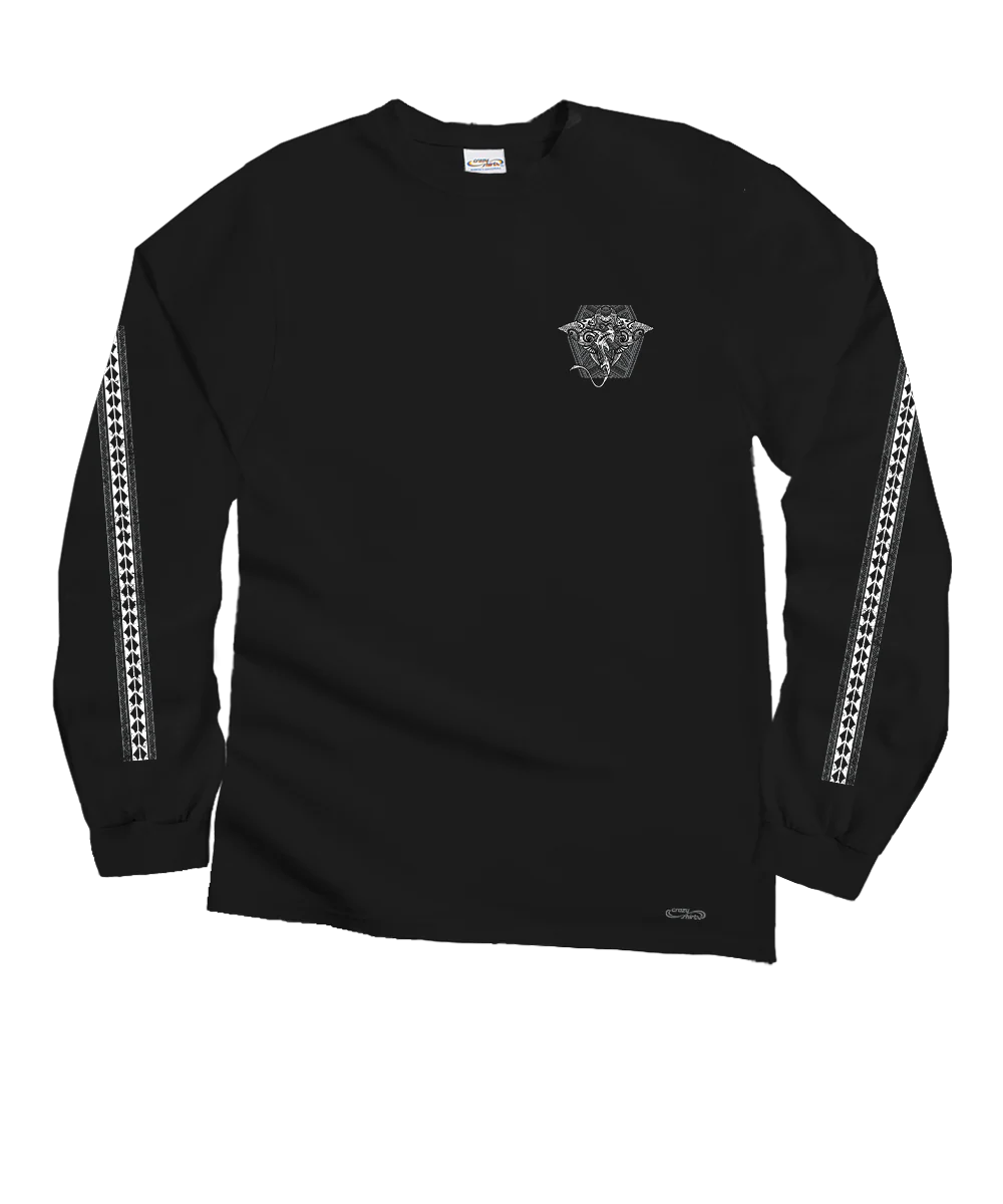 Tribal Manta Shark - Black Long Sleeve Crewneck T-Shirt - Image 4
