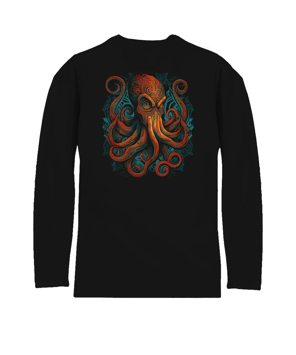 Tribal Octopus - Jet Black Long Sleeve Pima T-Shirt