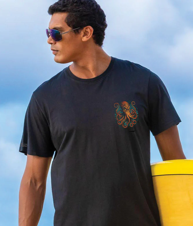 Tribal Octopus - Jet Black Short Sleeve Pima T-Shirt - Image 3
