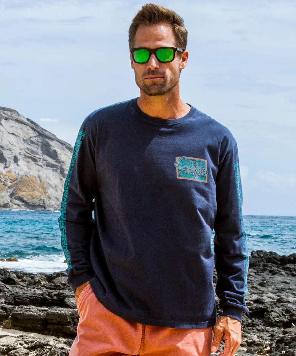 Tribal Petro Mano - Navy Long Sleeve Crewneck T-Shirt - Image 3