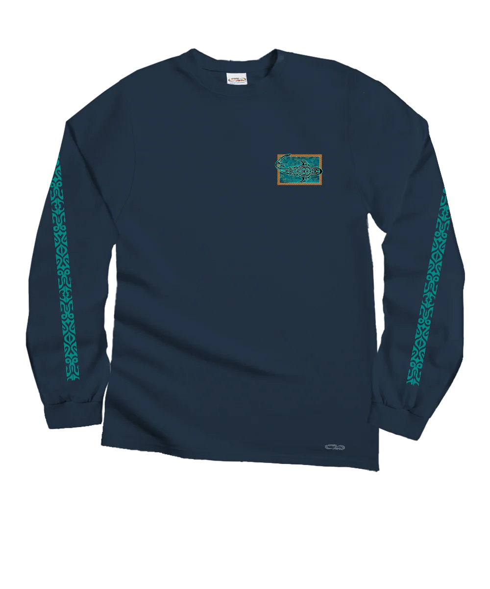 Tribal Petro Mano - Navy Long Sleeve Crewneck T-Shirt - Image 4
