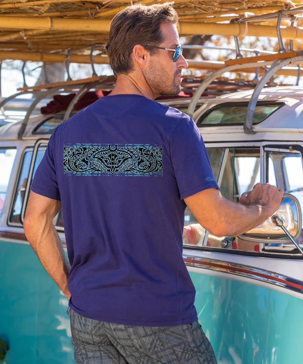 Tribal Sea Life - Indigo Short Sleeve Pima T-Shirt - Image 3