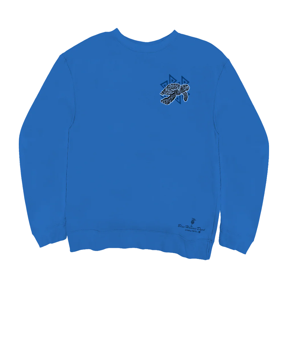 Tribal Sea Turtle - Blue Hawaii Dyed Long Sleeve Sweatshirt - Image 4