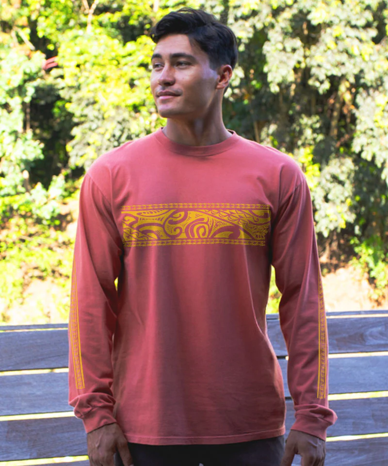 Tribal Tatoa Band - Chile Dyed Long Sleeve Crewneck T-Shirt - Image 2