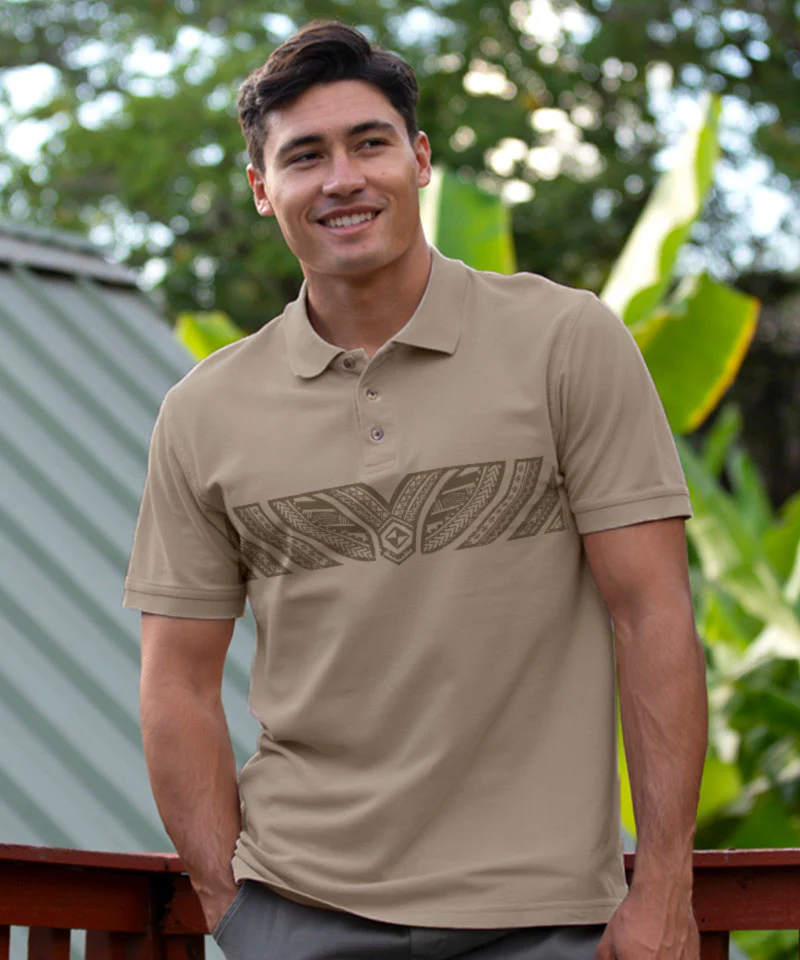 Tribal Tattoo Band - Kona Coffee Dyed Short Sleeve Oceanfront Polo Shirt - Image 2