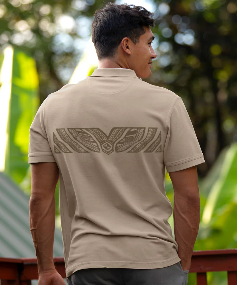 Tribal Tattoo Band - Kona Coffee Dyed Short Sleeve Oceanfront Polo Shirt - Image 3