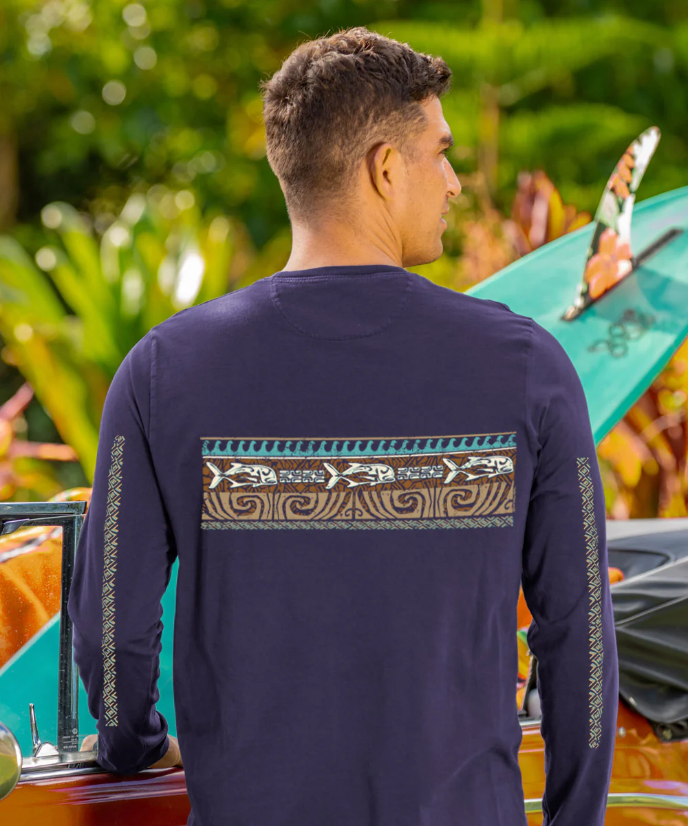 Tribal Ulua Band - Indigo Long Sleeve Pima T-Shirt - Image 3
