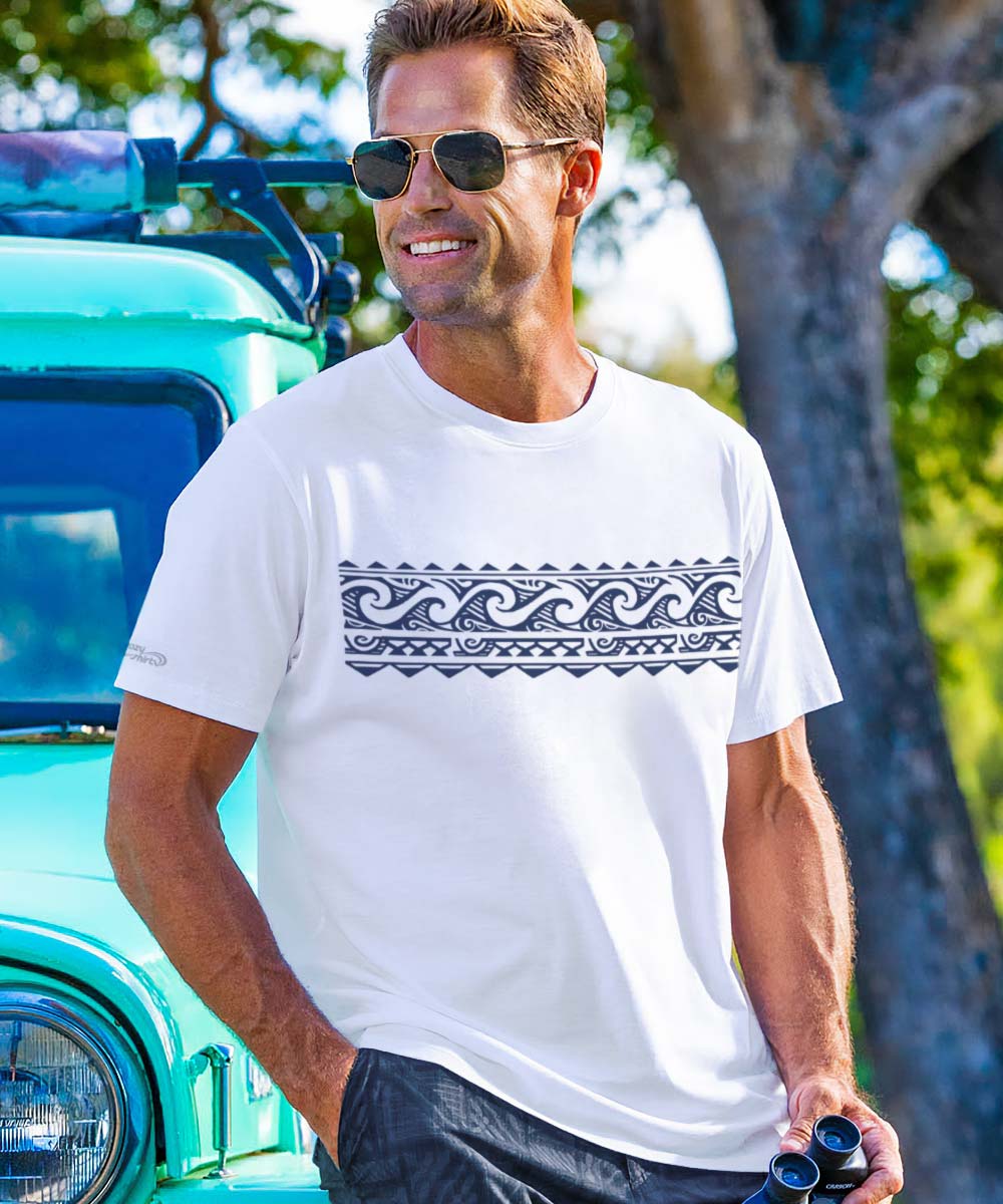 Tribal Wave Band - White Short Sleeve Pima T-Shirt - Image 2