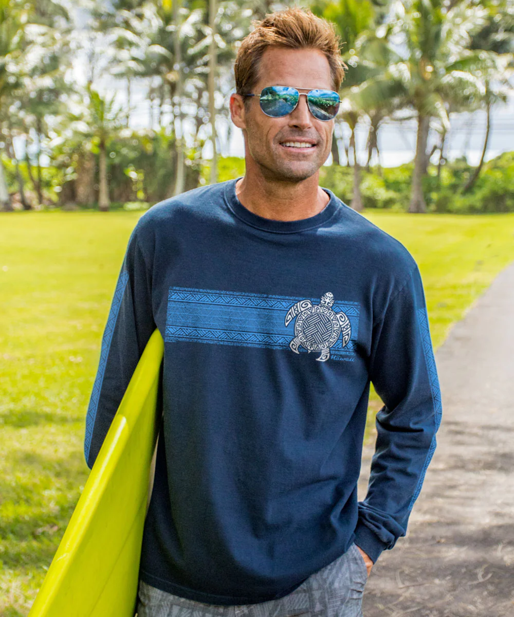 Turtle Tribal Band - Navy Long Sleeve Crewneck T-Shirt - Image 2