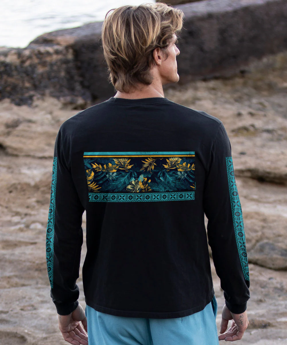 Twilight In Paradise - Black Long Sleeve Crewneck T-Shirt - Image 3