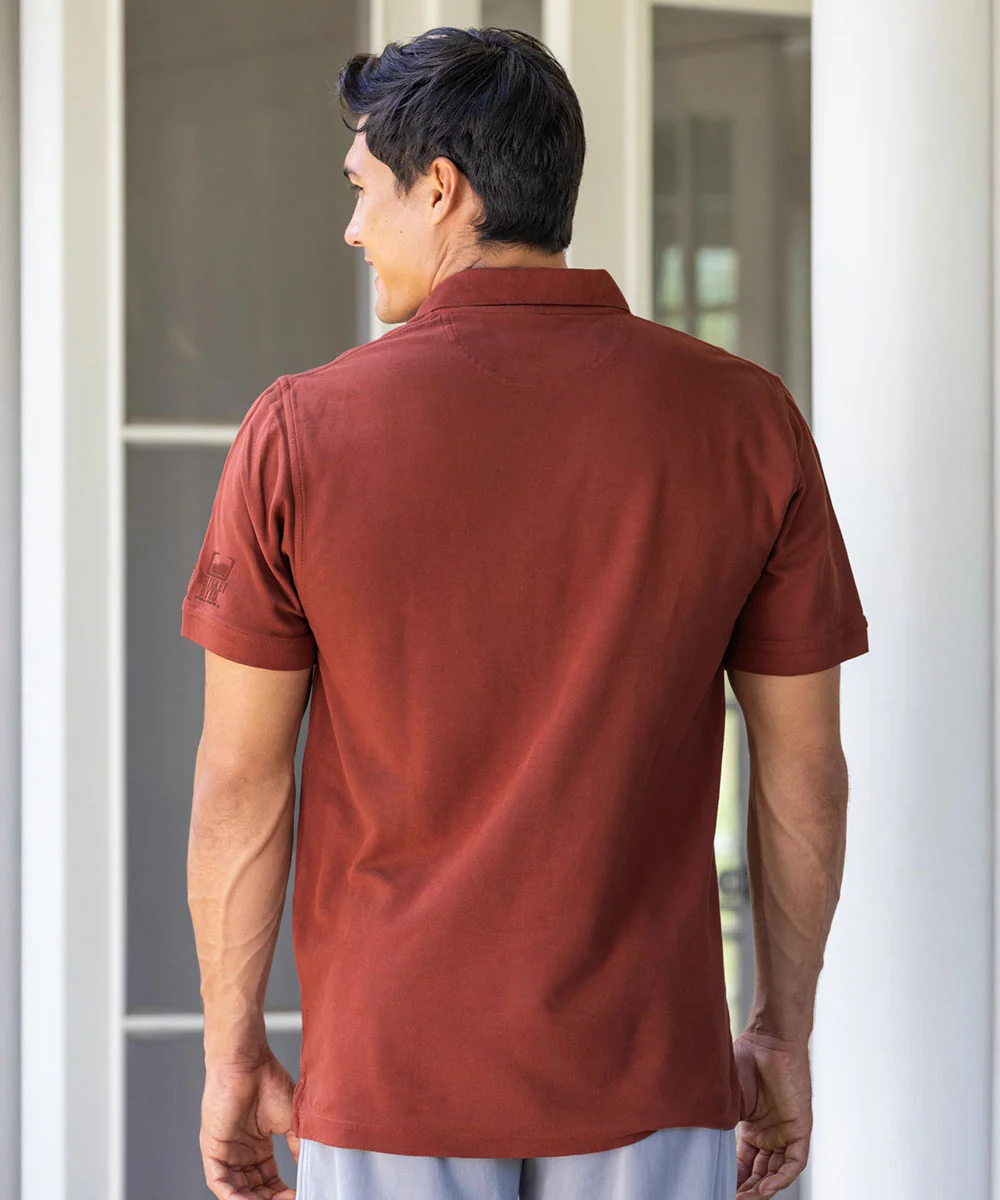 Twin Waves - Whiskey Dyed Short Sleeve Oceanfront Polo Shirt - Image 3