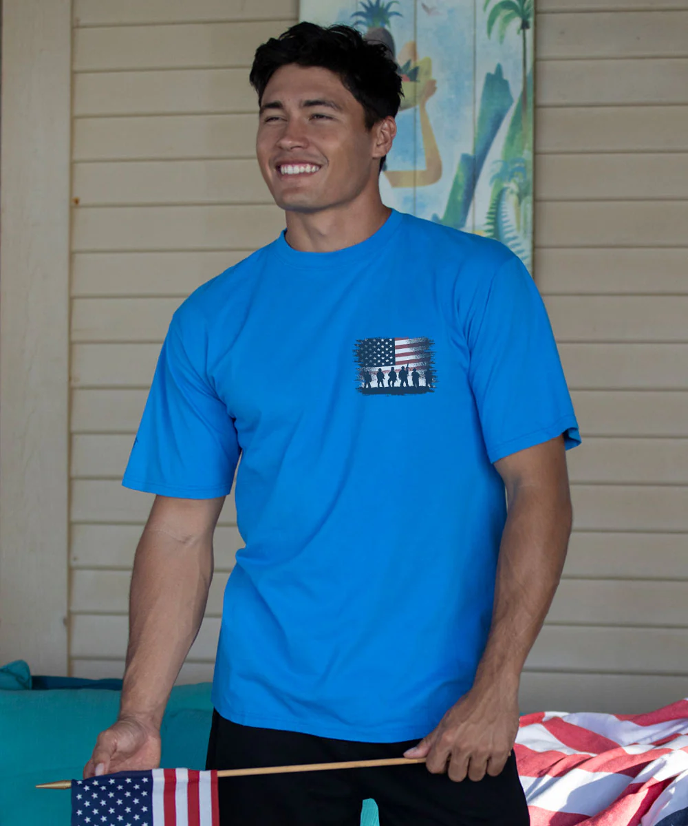 US Army Soldier Flag - Blue Hawaii Dyed Short Sleeve Crewneck T-Shirt - Image 3
