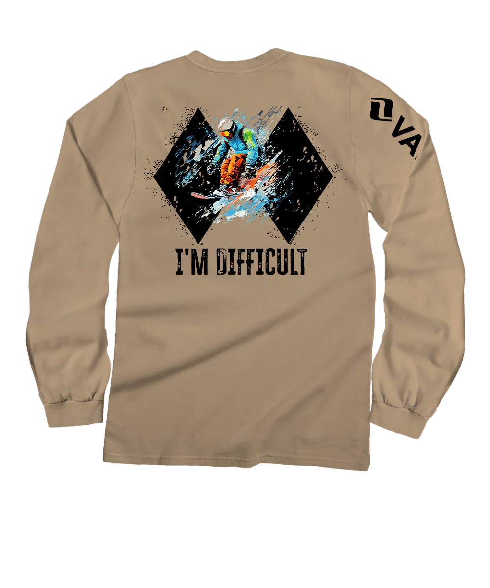 Vail Resort I'm Difficult - Kona Coffee Dyed Long Sleeve Crewneck T-Shirt