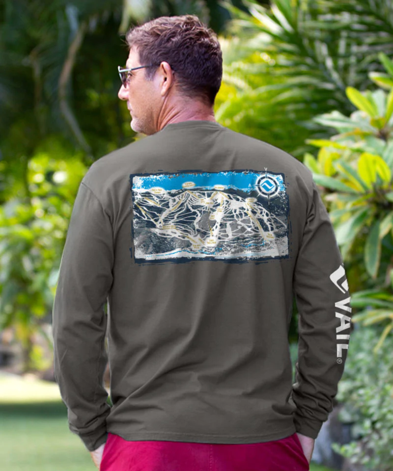 Vail Resort Ski Map - Crater Dyed® Long Sleeve Crewneck T-Shirt - Image 2