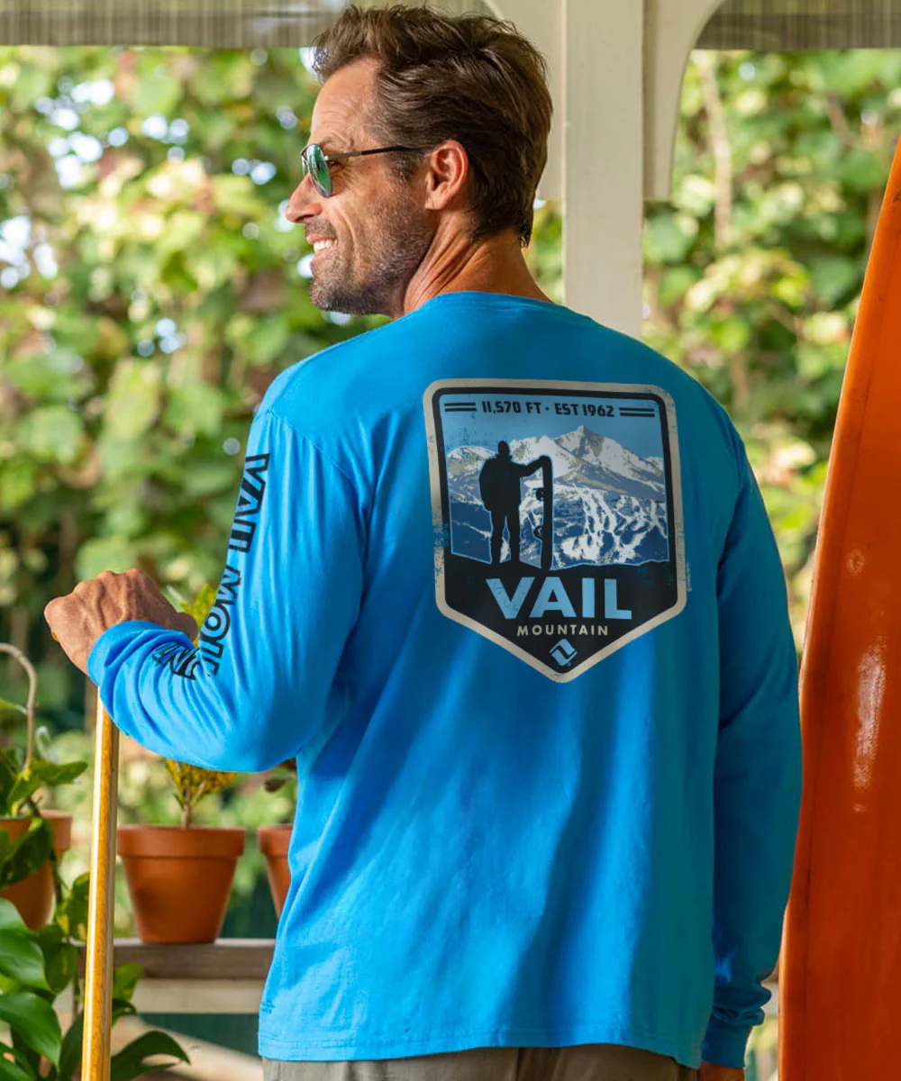 Vail Resort Vail Mountain Badge - Blue Hawaii Dyed Long Sleeve Crewneck T-Shirt - Image 2