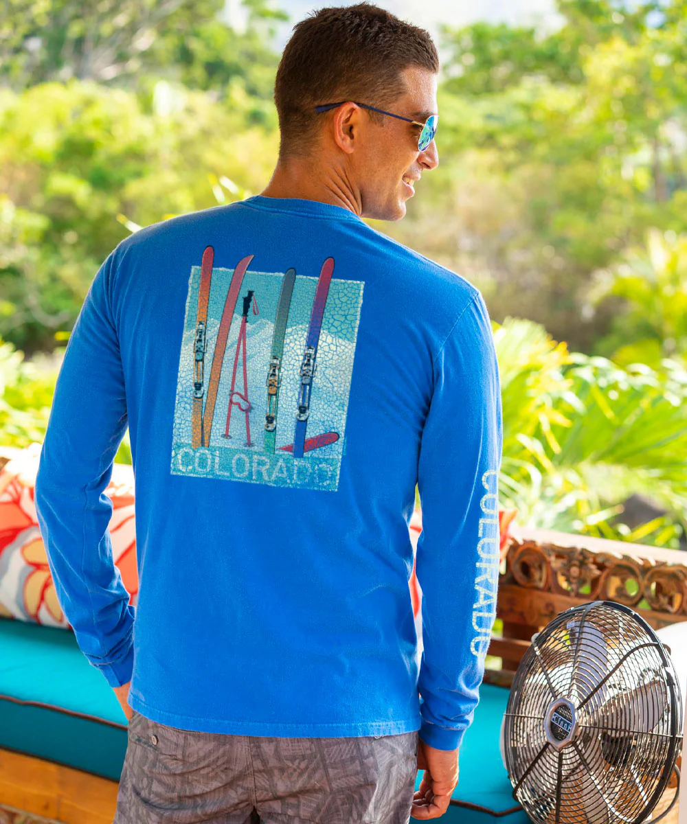 Vail Skis - Blue Hawaii Dyed Long Sleeve Crewneck T-Shirt - Image 2