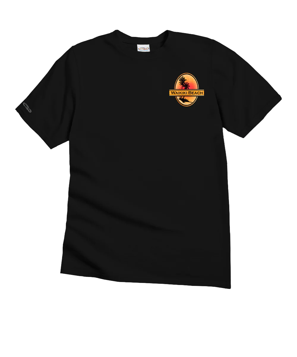 Vintage Waikiki Beach Black Classic Crewneck T-Shirt - Image 4