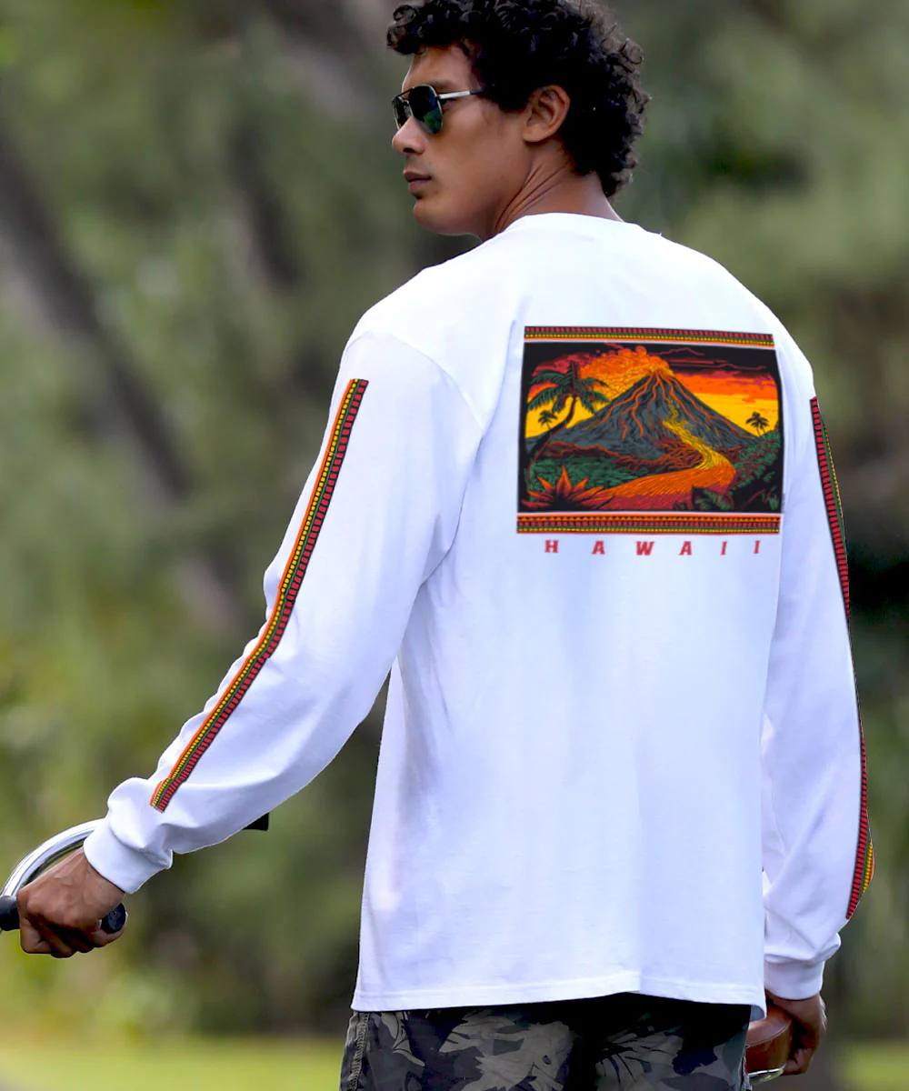 Volcano Scenic - White Long Sleeve Crewneck T-Shirt - Image 2