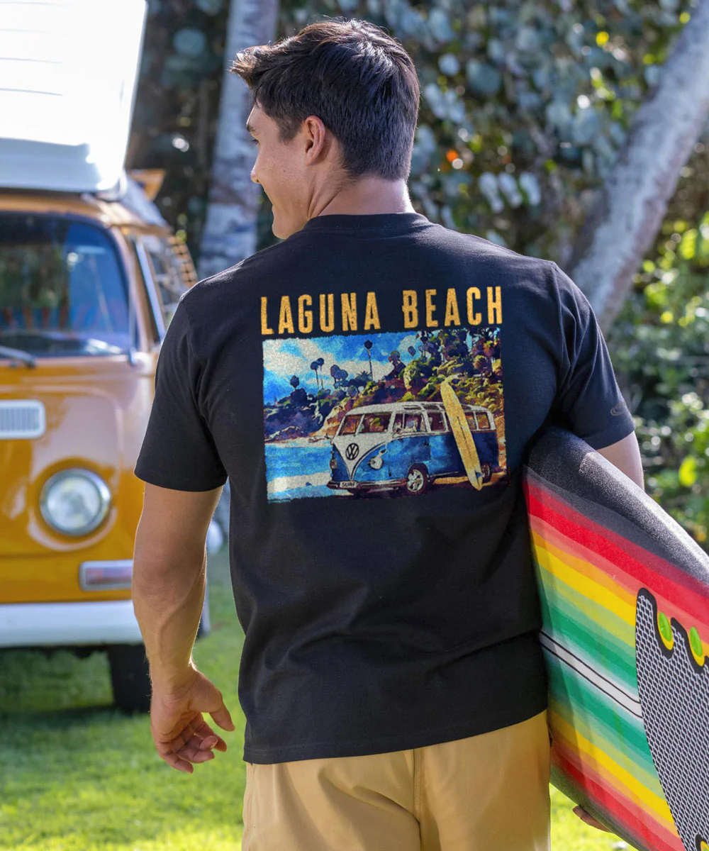Volkswagen Laguna Beach Van - Black Short Sleeve Crewneck T-Shirt - Image 2